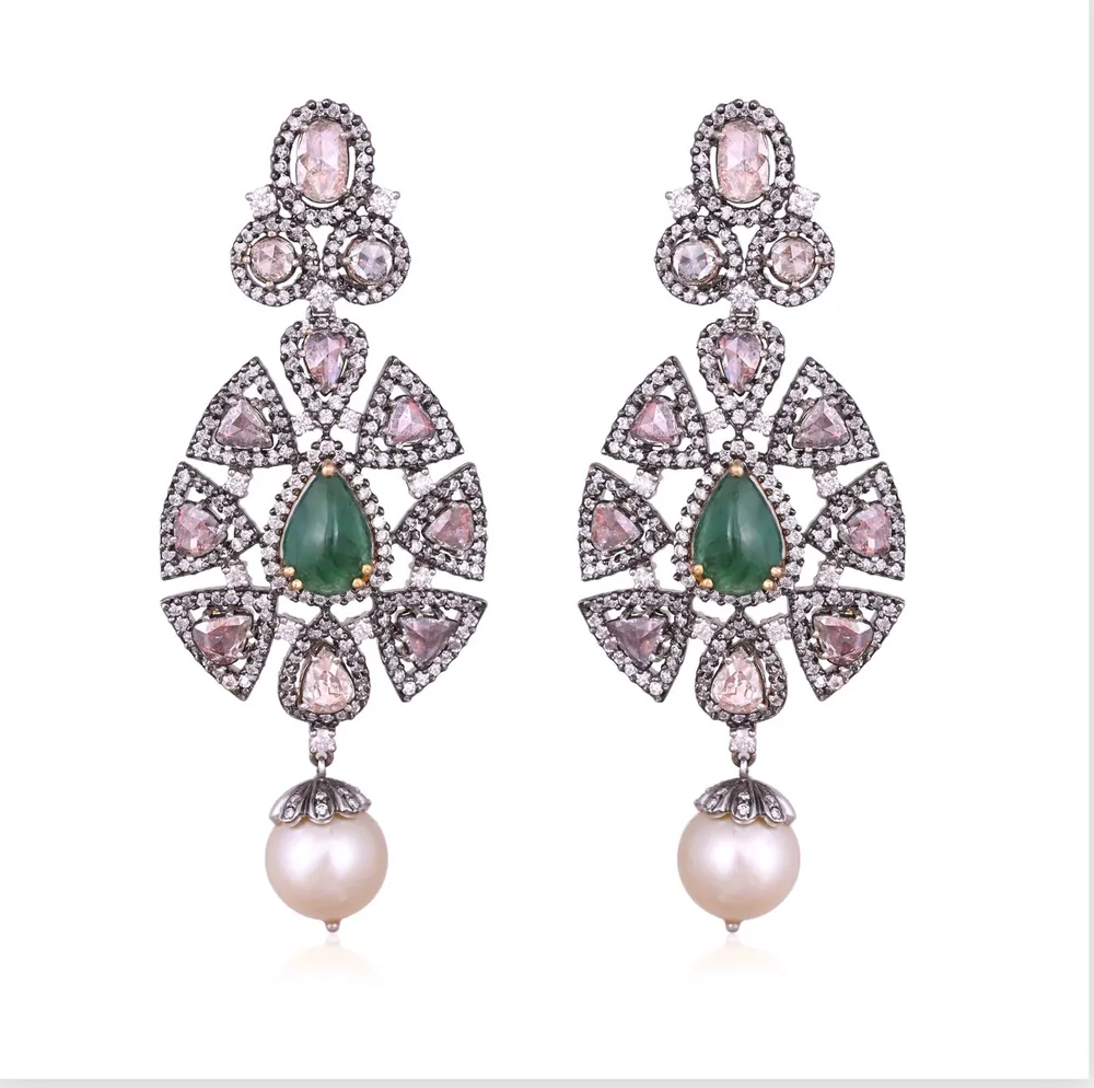 Emerald & Pearl Diamond Chandeliers