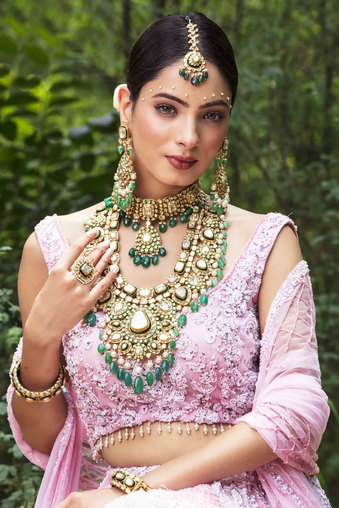 Emerald Polki Bridal Set