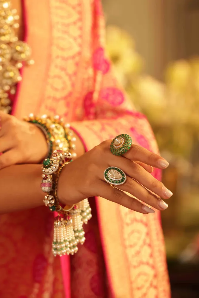 Emerald Polki Ring