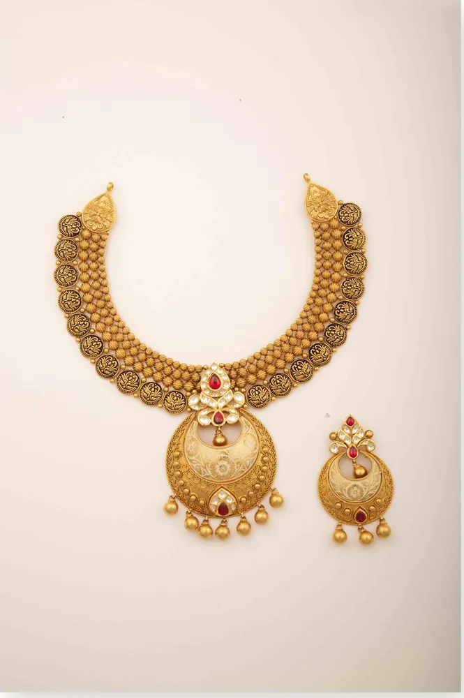 Gold Coin Hasli Necklace Set