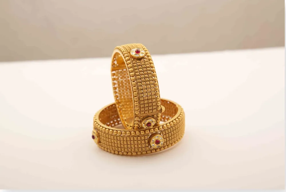 Gold Kada with Kundan Flowers