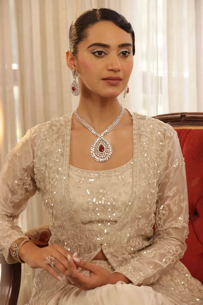 Ruby Drop Diamond Pendant Set